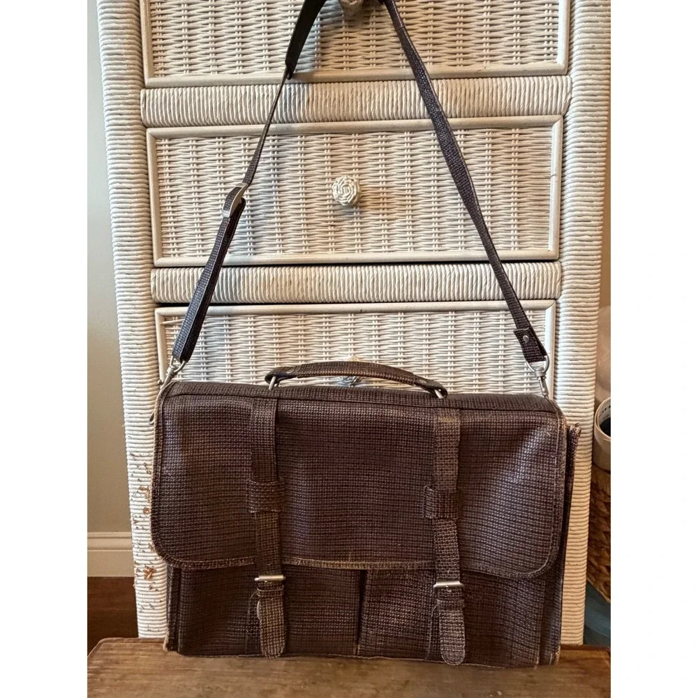 Vintage Collegiate Saddlebag Brown Textured Leather Messenger Bag Briefcase USA
